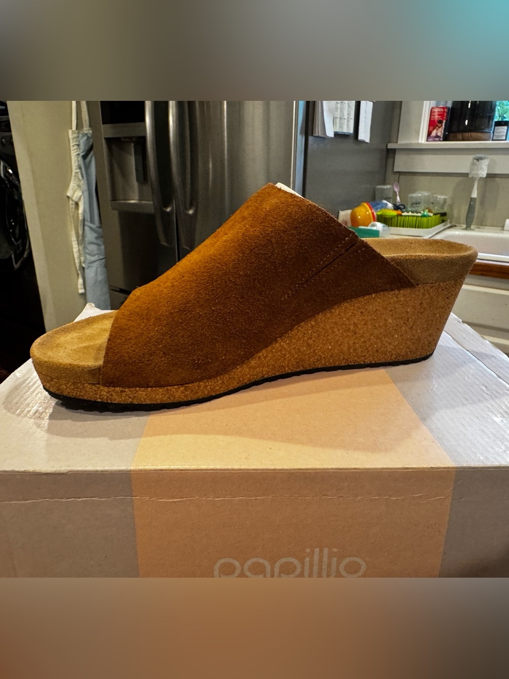 Birkenstock Women's Suede Wedge Mule - Cognac Brown